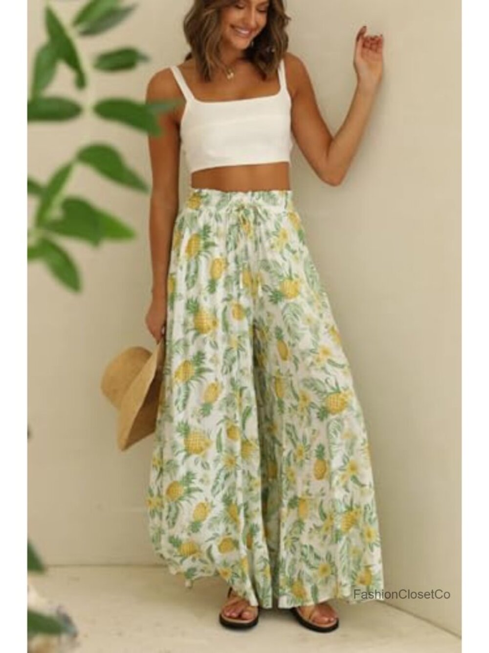 Wide Leg Flowy Palazzo Pants with Pockets Drawstring High Waisted Casual Summer - Picture 5 of 6